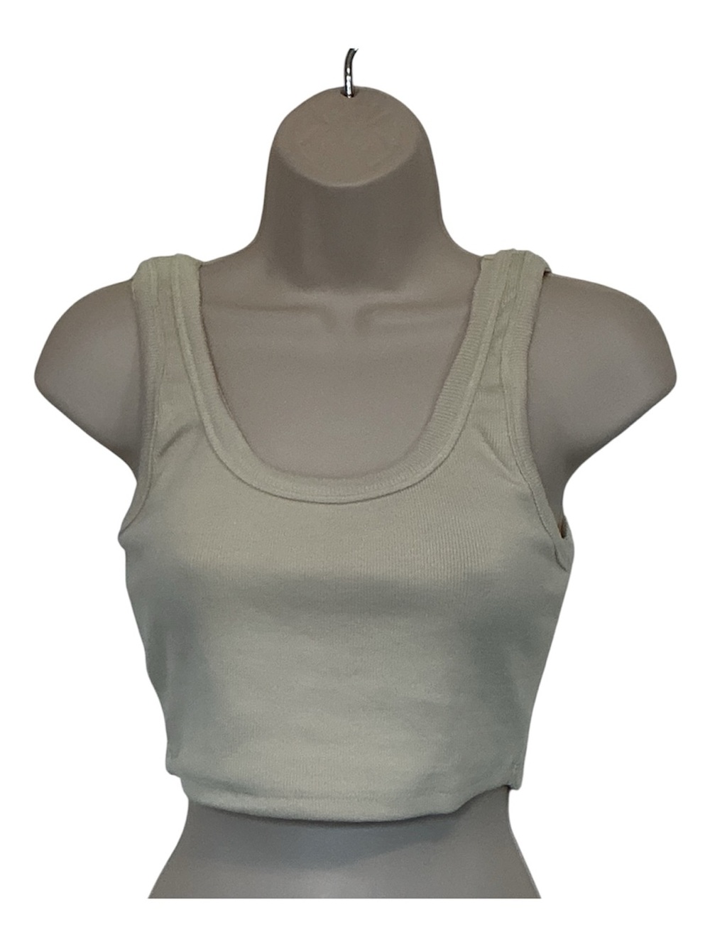 NWT Signature8 Cream Colored Crop Ribbed Tank Size Large Stretch Scoop Neck